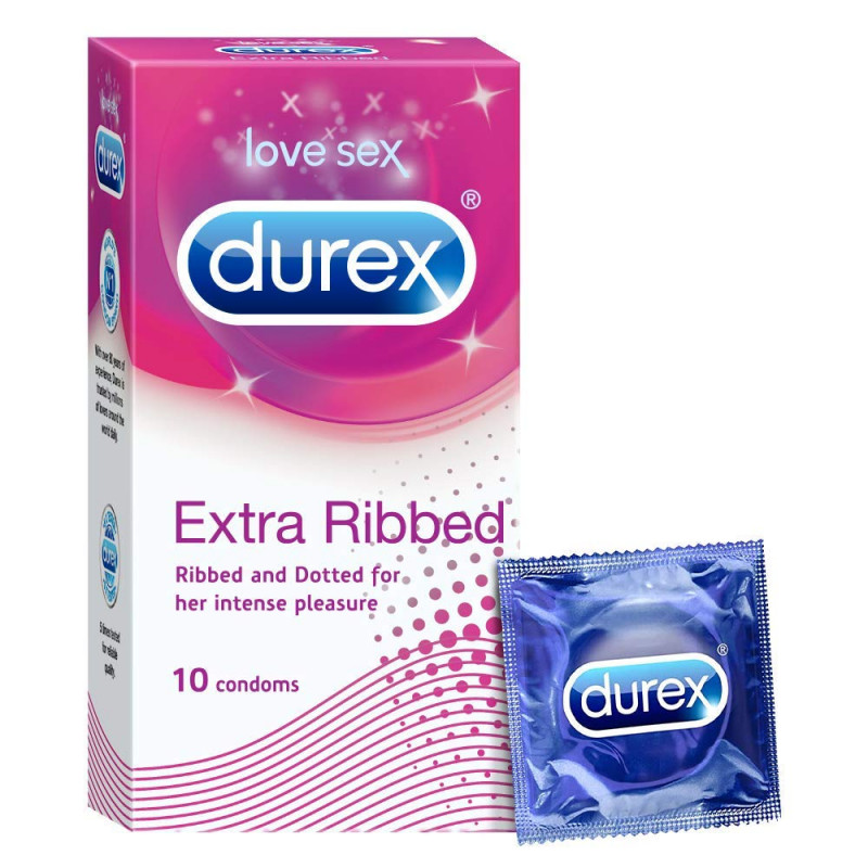 Durex Extra Ribbed Condoms for Men - 10 Count |Ribbed and Dotted for Extra Stimulation