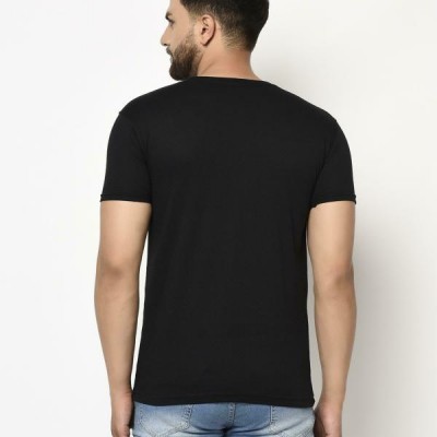Men Black Printed Cotton Blend Single T-shirt
